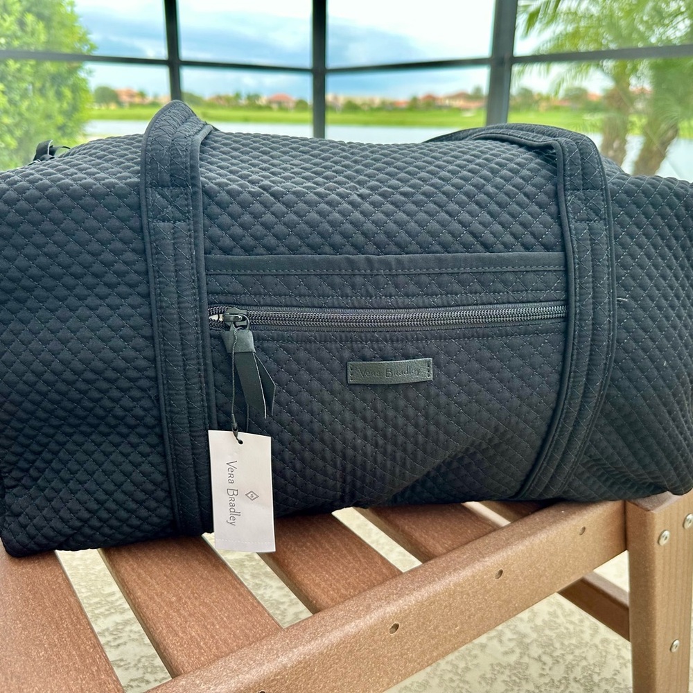 New Vera Bradley Travel Duffel Bag in Microfiber quilted Black